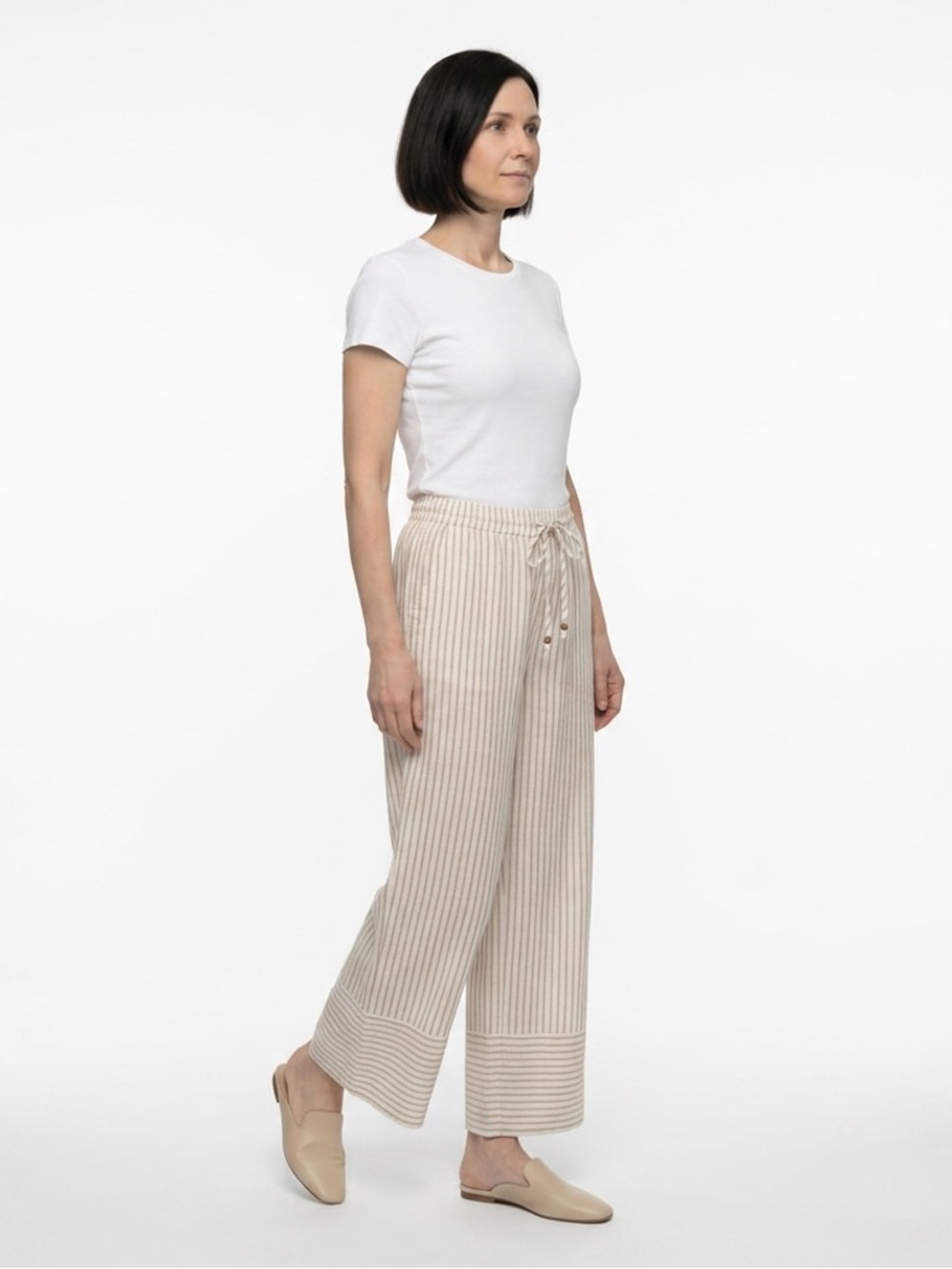 NWT Land ‘n Sea Rayon Linen Casual Striped Drawstring Wide-Leg Pants Sz L